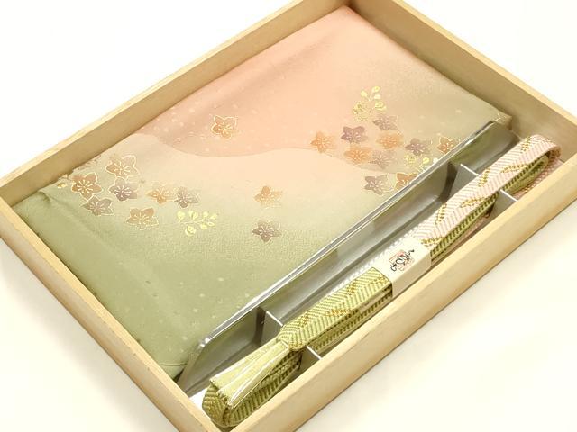 平和屋着物●和装小物 帯締め・帯揚げセット 笹浪組 金糸 舞花文 金彩 正絹 逸品 未使用 AABI2391ay