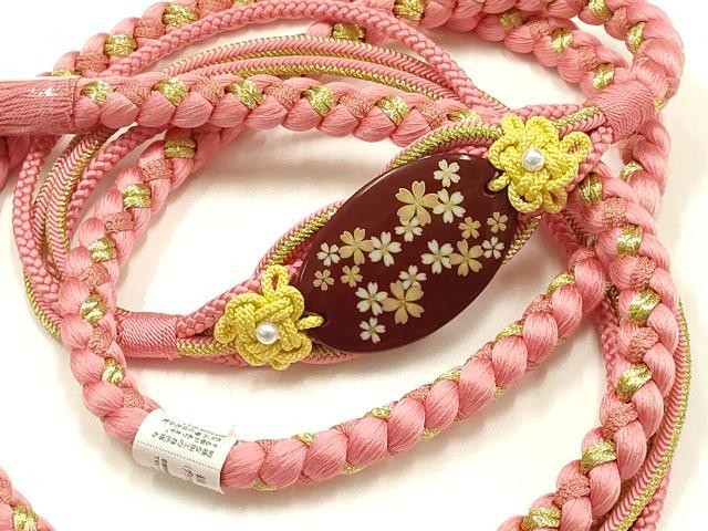 平和屋着物●和装小物 振袖用帯締め 装飾 蒔絵 花柄 パール 金糸 撚り房 正絹 逸品 未使用 AABI2393ay