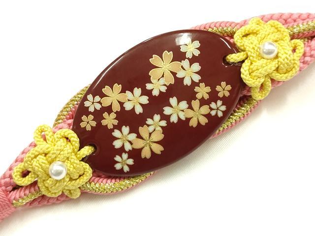 平和屋着物●和装小物 振袖用帯締め 装飾 蒔絵 花柄 パール 金糸 撚り房 正絹 逸品 未使用 AABI2393ay