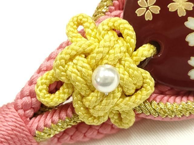 平和屋着物●和装小物 振袖用帯締め 装飾 蒔絵 花柄 パール 金糸 撚り房 正絹 逸品 未使用 AABI2393ay