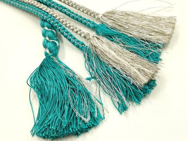 平和屋着物●和装小物 振袖用帯締め 装飾 パール ラインストーン ビーズ 銀糸 逸品 未使用 AABI2400ay