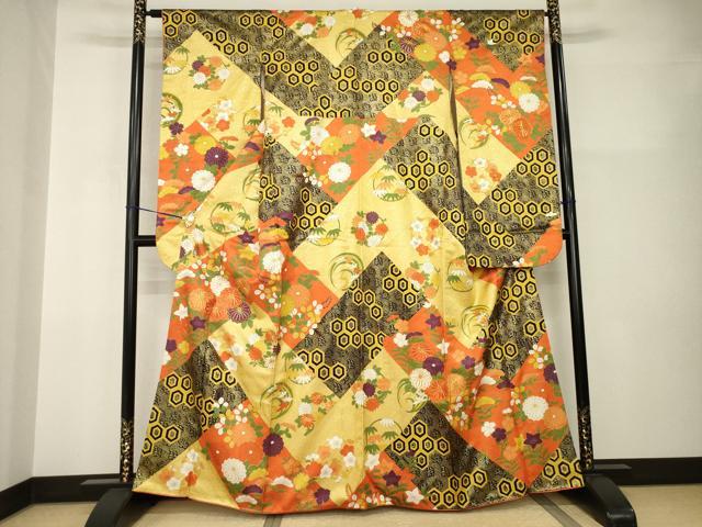 平和屋着物●豪華振袖 駒刺繍 吉祥花文 金彩 正絹 逸品 AABI2402ck