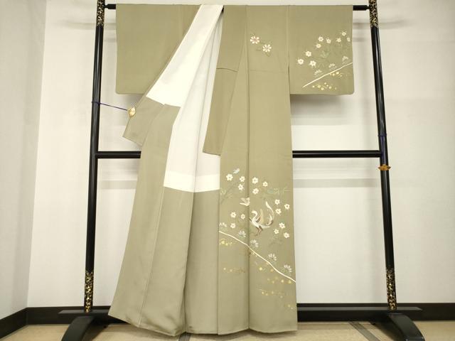 平和屋着物●京友禅 米沢新之助 訪問着 駒刺繍 花鳥文 金彩 正絹 逸品 AABI2403ck