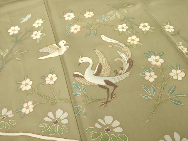 平和屋着物●京友禅 米沢新之助 訪問着 駒刺繍 花鳥文 金彩 正絹 逸品 AABI2403ck