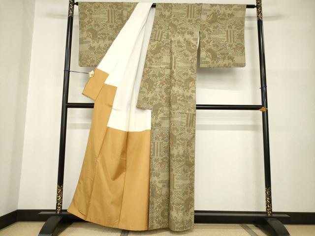 平和屋着物●本場大島紬 一元絣 糸巻き花文 正絹 逸品 AABI2407ck