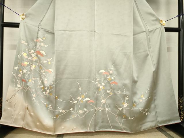 平和屋着物●訪問着 友禅 駒刺繍 枝花文 暈し染め 金彩 正絹 逸品 AABI2411ck