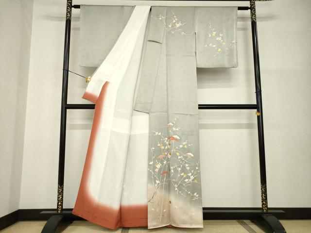 平和屋着物●訪問着 友禅 駒刺繍 枝花文 暈し染め 金彩 正絹 逸品 AABI2411ck