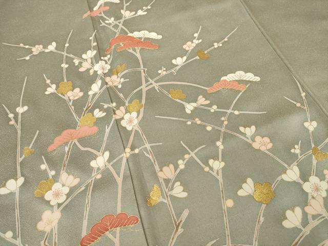 平和屋着物●訪問着 友禅 駒刺繍 枝花文 暈し染め 金彩 正絹 逸品 AABI2411ck