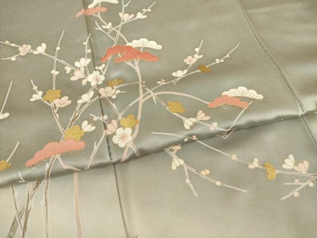 平和屋着物●訪問着 友禅 駒刺繍 枝花文 暈し染め 金彩 正絹 逸品 AABI2411ck