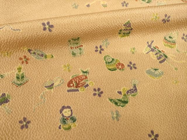 平和屋着物●上質な小紋 玩具文 鬼しぼ縮緬 正絹 逸品 AABI2412ck