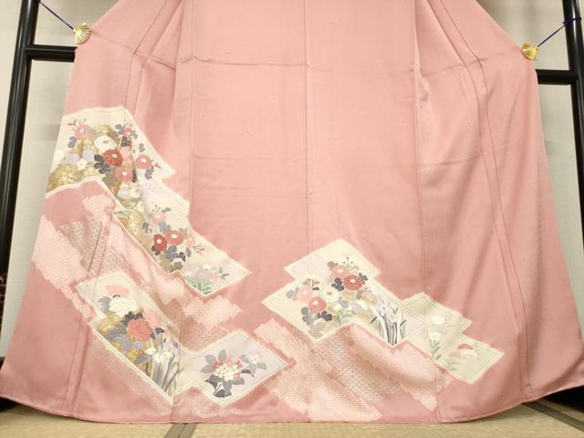 平和屋着物●訪問着 友禅 絞り 松皮菱花文 金彩 正絹 逸品 AABI2417ck