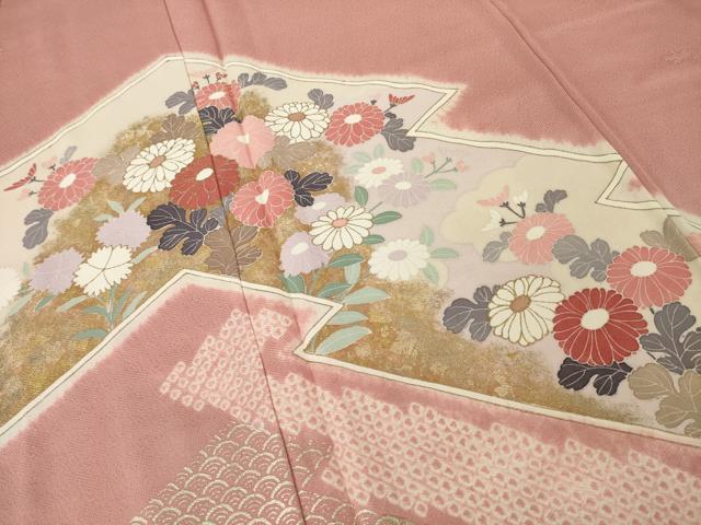 平和屋着物●訪問着 友禅 絞り 松皮菱花文 金彩 正絹 逸品 AABI2417ck