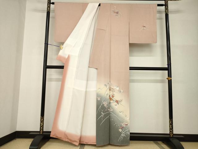 平和屋着物●訪問着 友禅 駒刺繍 地紙花文 暈し染め 正絹 逸品 AABI2418ck