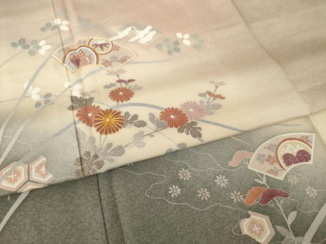 平和屋着物●訪問着 友禅 駒刺繍 地紙花文 暈し染め 正絹 逸品 AABI2418ck