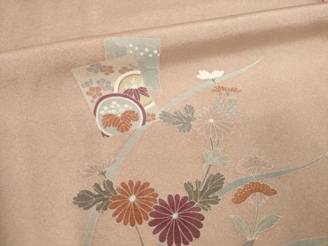平和屋着物●訪問着 友禅 駒刺繍 地紙花文 暈し染め 正絹 逸品 AABI2418ck