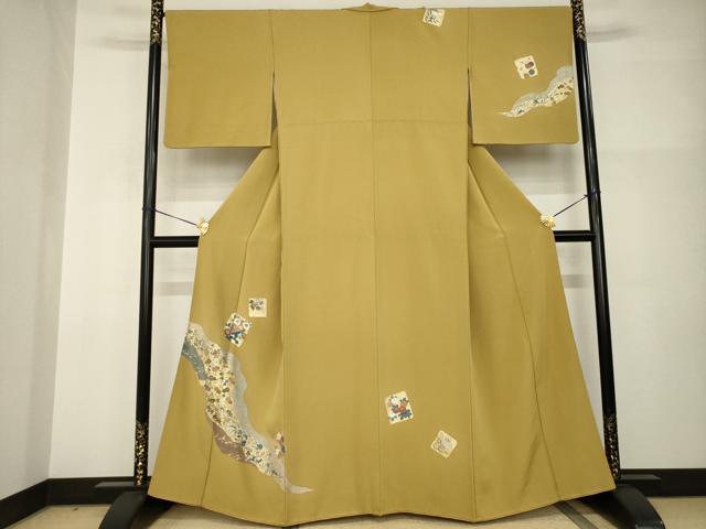 平和屋着物●訪問着 道長色紙花文 金彩 正絹 逸品 AABI2420ck