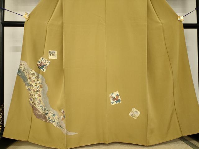 平和屋着物●訪問着 道長色紙花文 金彩 正絹 逸品 AABI2420ck
