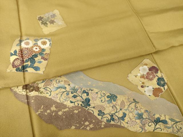 平和屋着物●訪問着 道長色紙花文 金彩 正絹 逸品 AABI2420ck