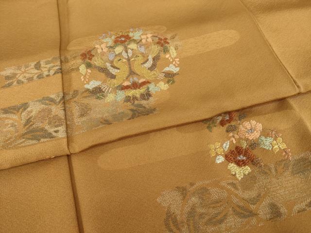 平和屋着物●訪問着 竹屋町刺繍 向かい鳥花丸文 金彩 正絹 逸品 AABI2422ck