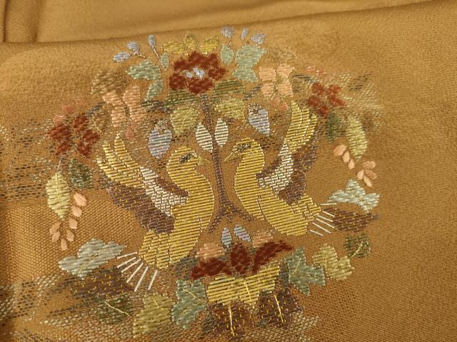 平和屋着物●訪問着 竹屋町刺繍 向かい鳥花丸文 金彩 正絹 逸品 AABI2422ck