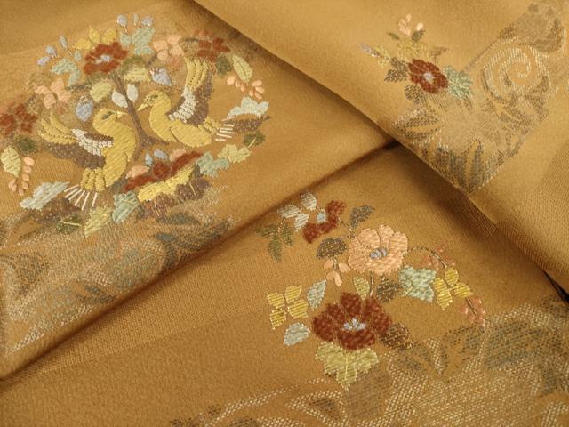 平和屋着物●訪問着 竹屋町刺繍 向かい鳥花丸文 金彩 正絹 逸品 AABI2422ck