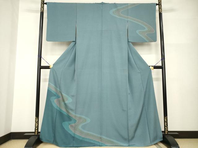 平和屋着物●野村秀男 江戸小紋 訪問着 流水花文 正絹 逸品 AABI2423ck