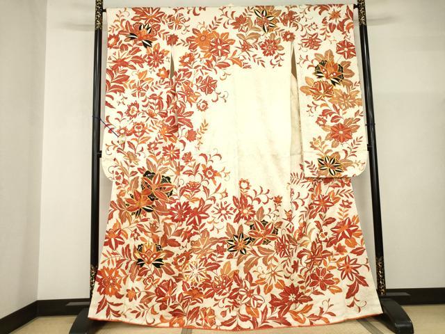 平和屋着物●豪華振袖 駒刺繍 花唐草文 金彩 正絹 逸品 AABI2432ck