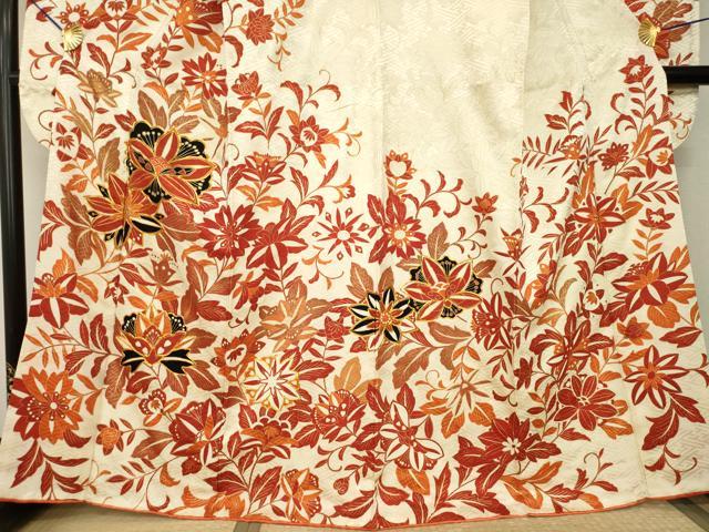 平和屋着物●豪華振袖 駒刺繍 花唐草文 金彩 正絹 逸品 AABI2432ck