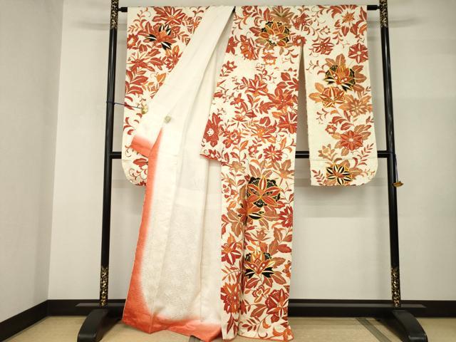 平和屋着物●豪華振袖 駒刺繍 花唐草文 金彩 正絹 逸品 AABI2432ck