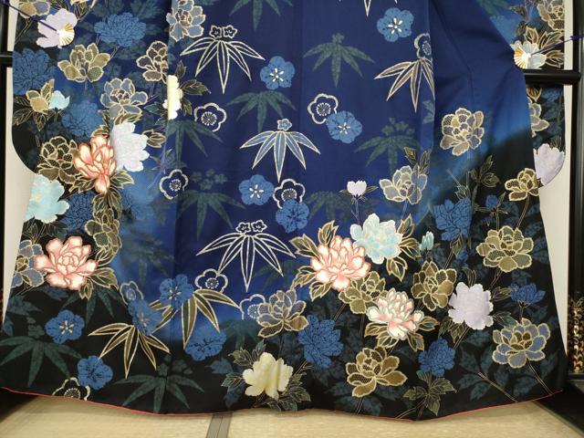 平和屋着物●豪華振袖 草花文 笹 暈し染め 金彩 正絹 逸品 AABI2434ck