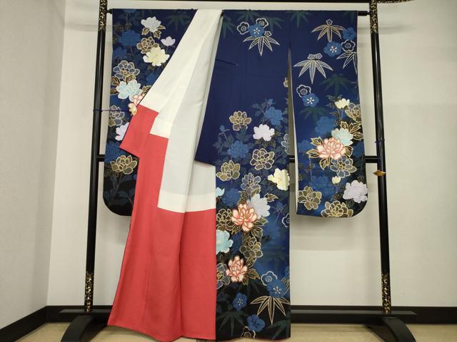 平和屋着物●豪華振袖 草花文 笹 暈し染め 金彩 正絹 逸品 AABI2434ck