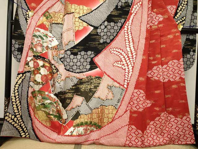 平和屋着物●豪華振袖 扇面御所車花文 金彩 正絹 逸品 AABI2436ck