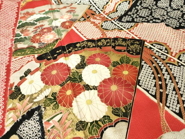 平和屋着物●豪華振袖 扇面御所車花文 金彩 正絹 逸品 AABI2436ck