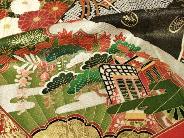 平和屋着物●豪華振袖 扇面御所車花文 金彩 正絹 逸品 AABI2436ck