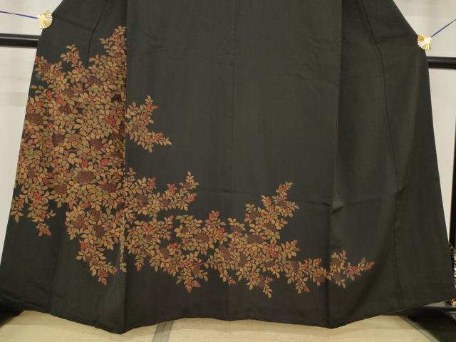 平和屋着物●訪問着 枝花文 黒地 正絹 逸品 AABI2437ck
