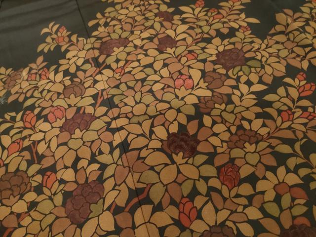 平和屋着物●訪問着 枝花文 黒地 正絹 逸品 AABI2437ck