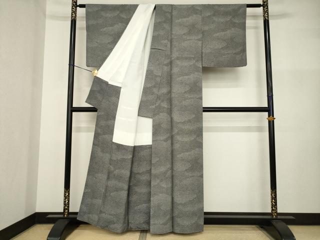 平和屋着物●江戸小紋 雲重ね文 黒地 正絹 逸品 AABI2440ck