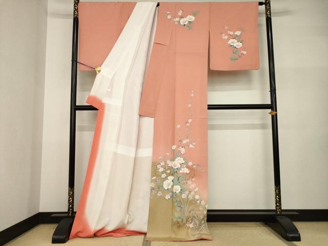 平和屋着物●訪問着 作家物 手描き 草花文 暈し染め 金彩 ロング丈 正絹 逸品 AABI2445ck