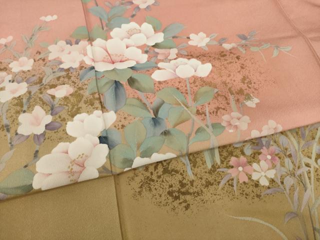 平和屋着物●訪問着 作家物 手描き 草花文 暈し染め 金彩 ロング丈 正絹 逸品 AABI2445ck
