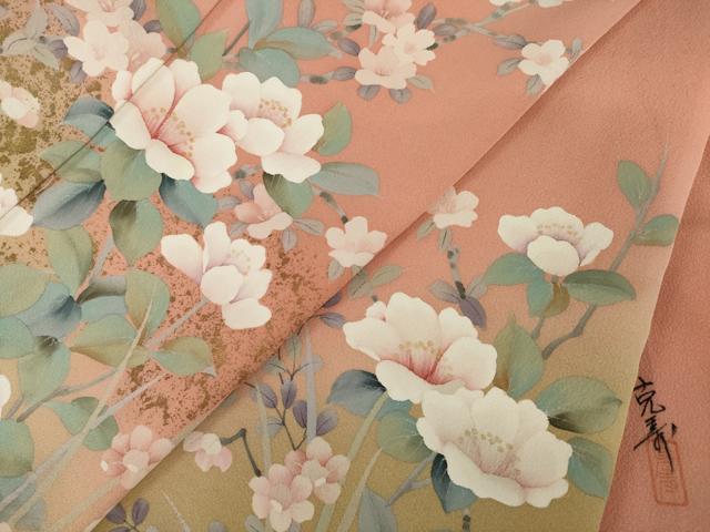 平和屋着物●訪問着 作家物 手描き 草花文 暈し染め 金彩 ロング丈 正絹 逸品 AABI2445ck