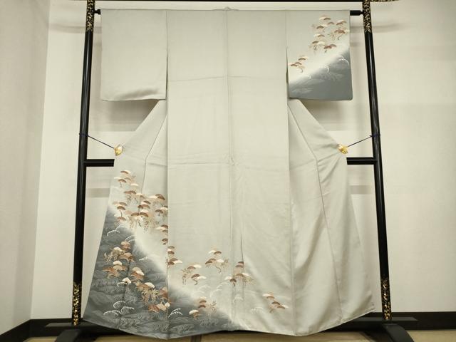 平和屋着物●訪問着 駒刺繍 立波松文 暈し染め 金彩 正絹 逸品 AABI2448ck