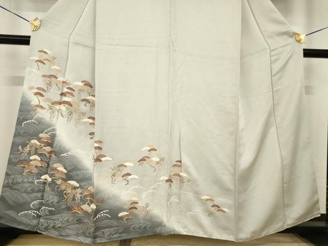 平和屋着物●訪問着 駒刺繍 立波松文 暈し染め 金彩 正絹 逸品 AABI2448ck