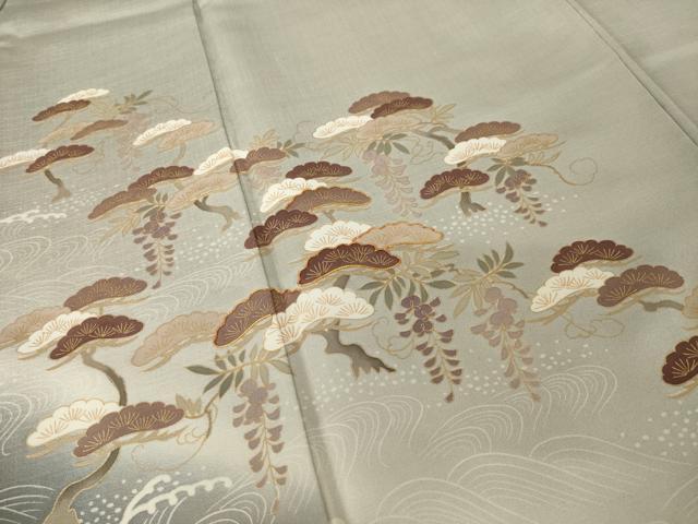 平和屋着物●訪問着 駒刺繍 立波松文 暈し染め 金彩 正絹 逸品 AABI2448ck