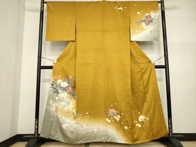 平和屋着物●訪問着 枝花文 暈し染め 金彩 正絹 逸品 AABI2450ck