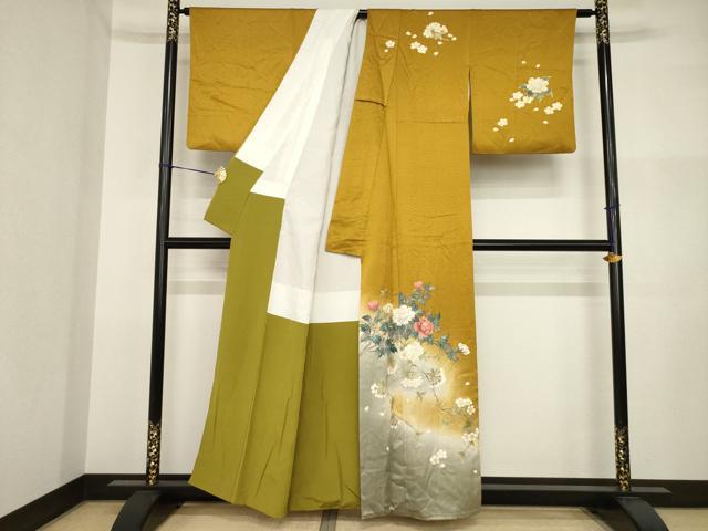 平和屋着物●訪問着 枝花文 暈し染め 金彩 正絹 逸品 AABI2450ck