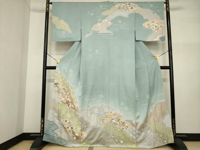 平和屋着物●訪問着 駒刺繍 雪輪重ね花文 暈し染め 金彩 正絹 逸品 AABI2451ck