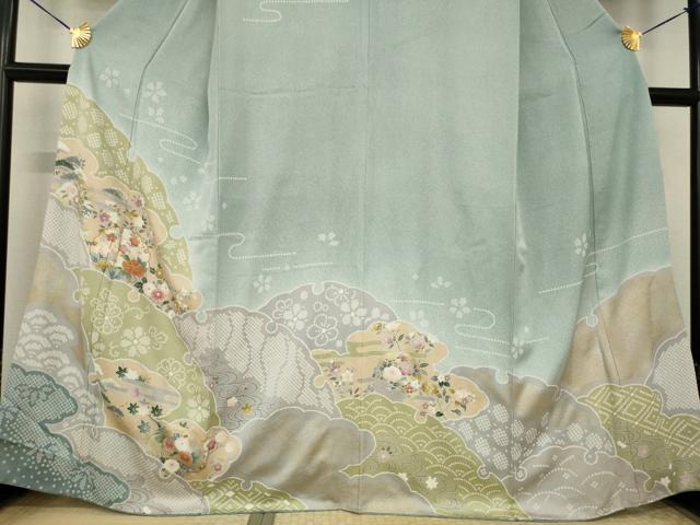 平和屋着物●訪問着 駒刺繍 雪輪重ね花文 暈し染め 金彩 正絹 逸品 AABI2451ck