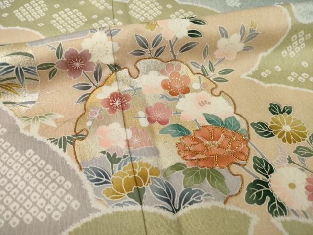 平和屋着物●訪問着 駒刺繍 雪輪重ね花文 暈し染め 金彩 正絹 逸品 AABI2451ck