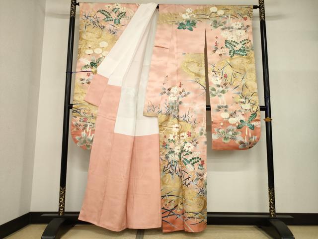 平和屋着物●豪華振袖 駒刺繍 流水花文 金彩 正絹 逸品 AABI2455ck