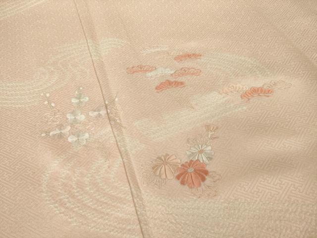 平和屋着物●訪問着 絞り 相良刺繍 流水枝花文 正絹 逸品 AABI2457ck